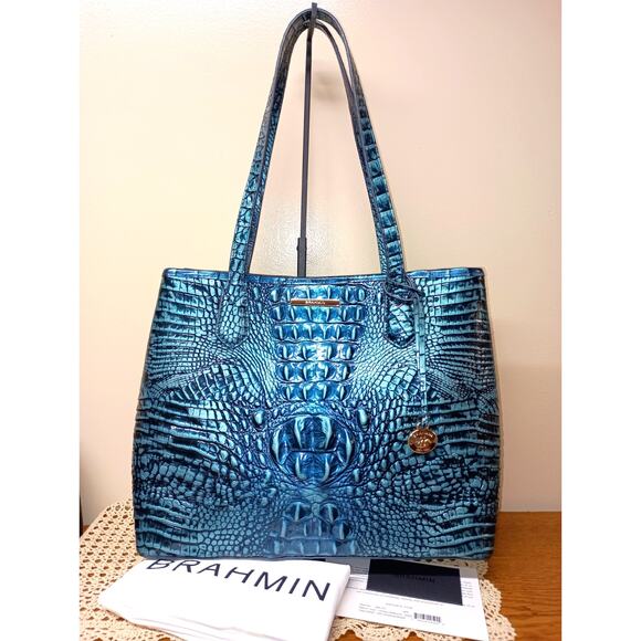 HTF NWT Brahmin Original "VERDIGRIS" Melbourne medium Julian - Picture 1 of 10